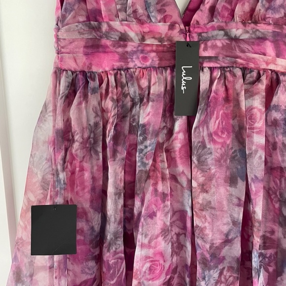 Garden Romance Magenta Floral Print Organza Maxi Dress Size Large NWT - Picture 12 of 13